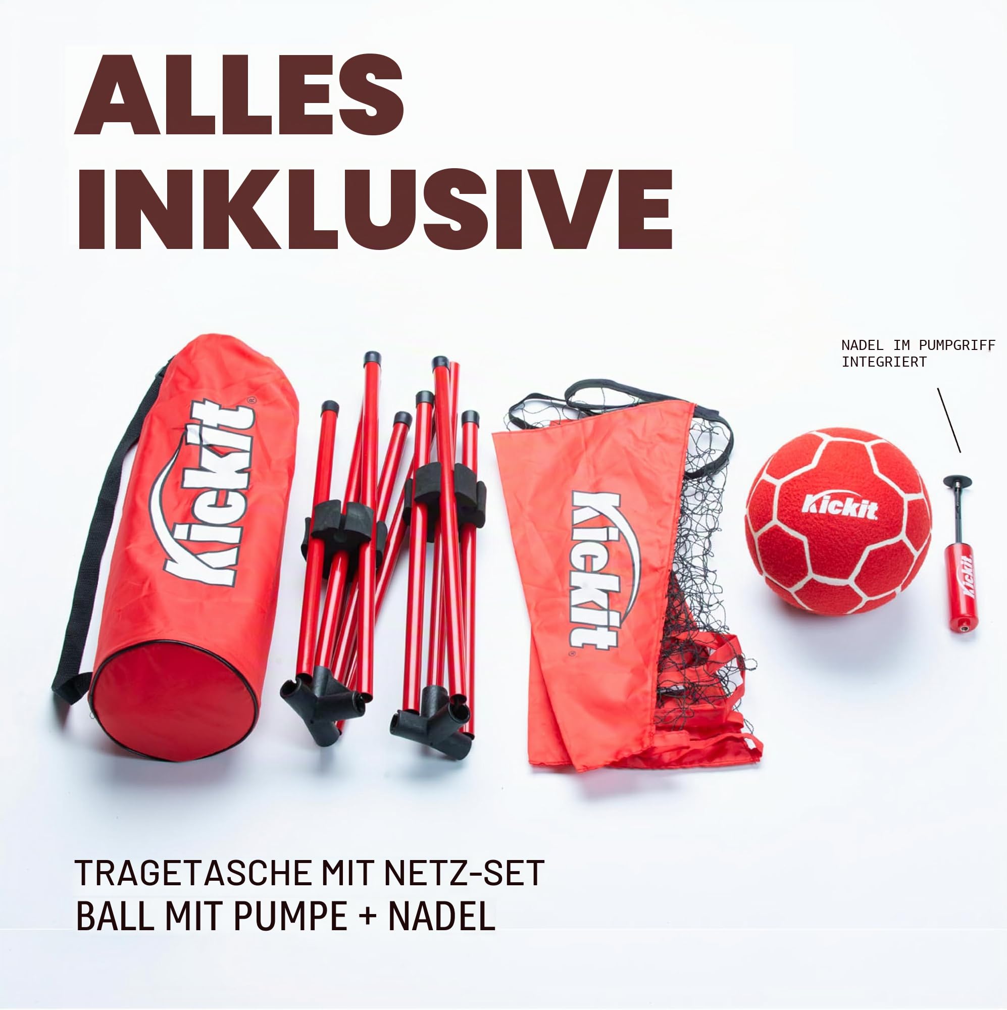Kickit Soccer Tennis Game Set, Portable 6.5' Wide x 2' High Net & Soft Lightweight Ball, Play Outdoors, Indoors, Backyard, Beach, Complete Skills Training & Travel Friendly, Original