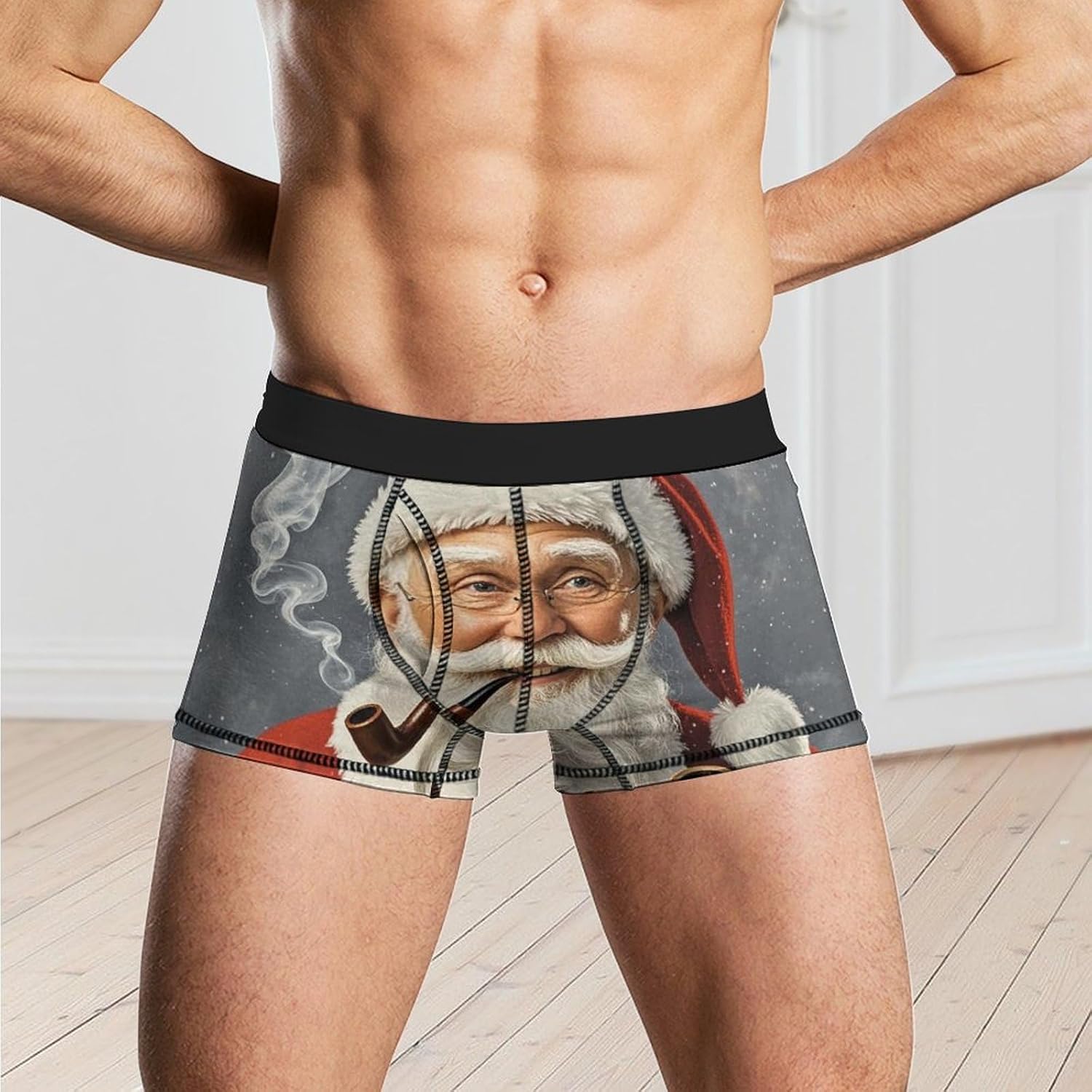 Santa Claus Mens Boxer Briefs Short Breathable Underwear Trunks Soft Moisture-Wicking Boxer Shorts Novelty Underpants