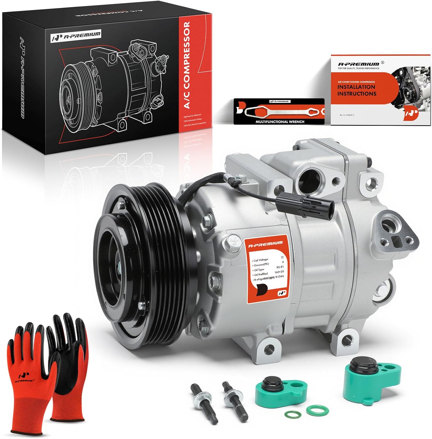 A-Premium Air Conditioner AC Compressor with Clutch Compatible with Kia Sorento 2011-2012, Hyundai Santa Fe Veracruz 2007-2012, 3.3L 3.5L 3.8L