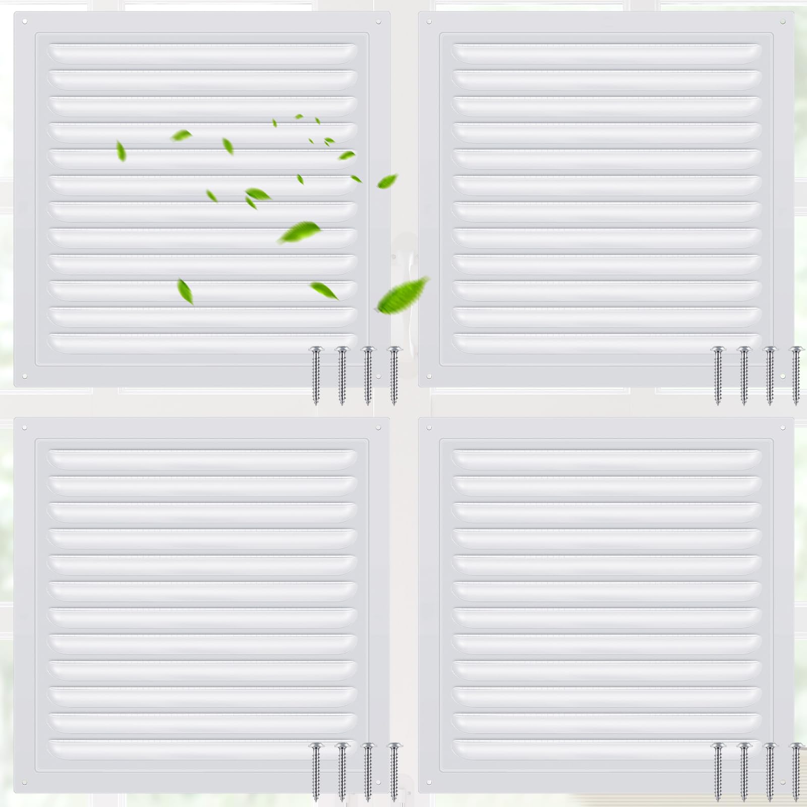 Yaocom 4 rejillas de ventilación de ático de 6 x 6 pulgadas, rejillas de ventilación de pared de aluminio de metal blanco con malla de malla cuadrada para puerta exterior, casa, ático, garaje, techo