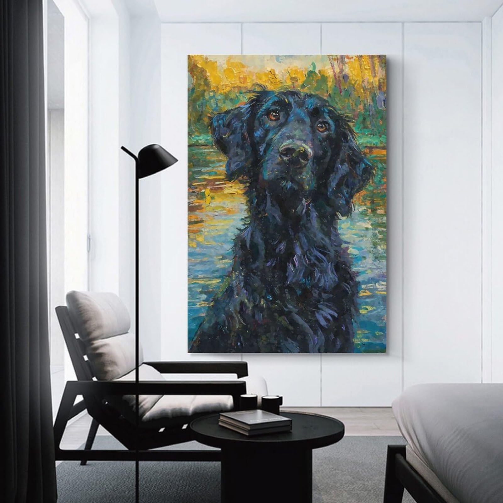 Junmoney Unframe-Style-24 Flatcoated Retriever Monet Home Decor Wall Art 08X12inch(20X30cm), For Lounge, Study, Hallway Or Flat Walls, Stylish Home Artwork For Focal Walls