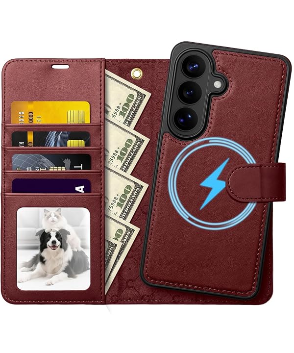 CASEKULT for Samsung Galaxy S26 Leather Wallet Case Compatible with MagSafe,Retro Elegant Leather with RFID Blocking Flip Card Slots Case Protective Cover Men Women for Samsung Galaxy S26,Red by CASEKULT - Used condition - US$5.13