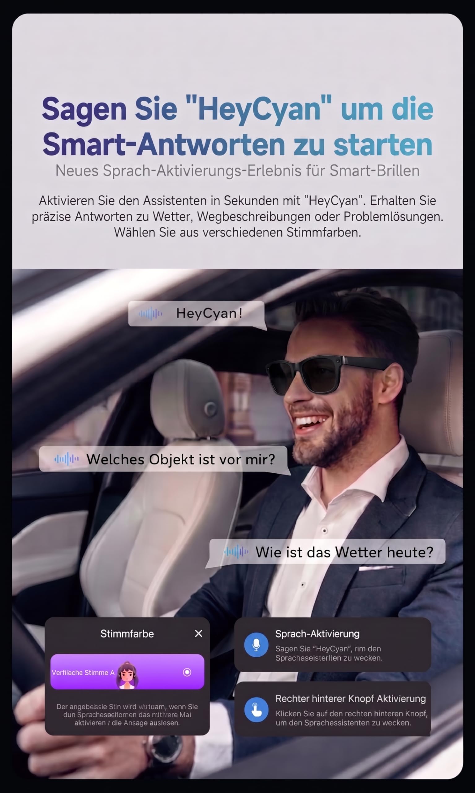 Smart Glasses con AI & Bluetooth, assistente vocale ChatGPT, protezione UV, Wi-Fi, traduzione in tempo reale in 89 lingue, fotocamera 2K, audio aperto, IP65 impermeabile, identificazione degli oggetti