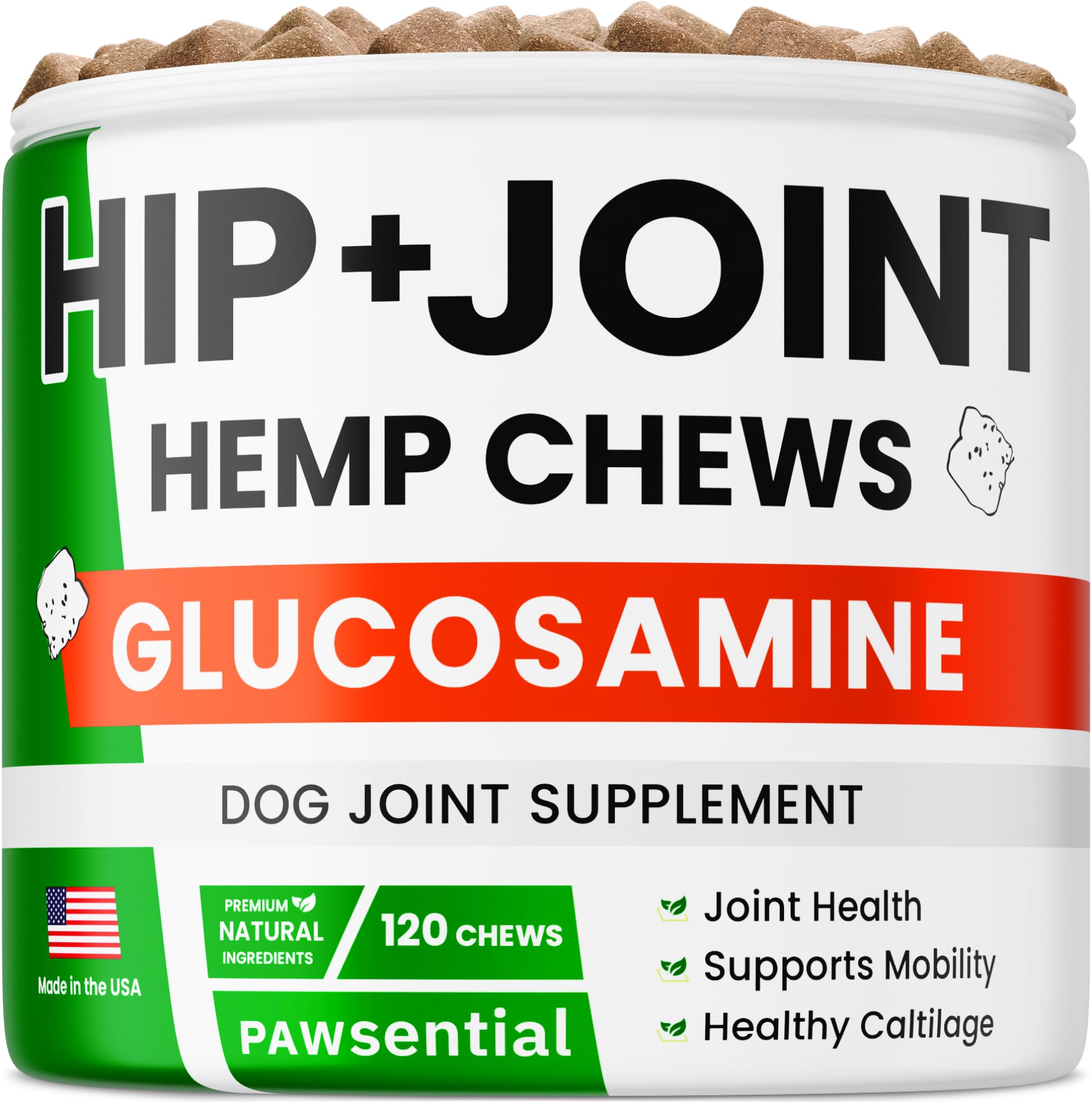Hemp Treats - Dog Joint Supplement - Mobility Support Chews w/Glucosamine Chondroitin, Turmeric, MSM - Hip & Joint Chews - Joint Pain Relief Treats - 120Ct