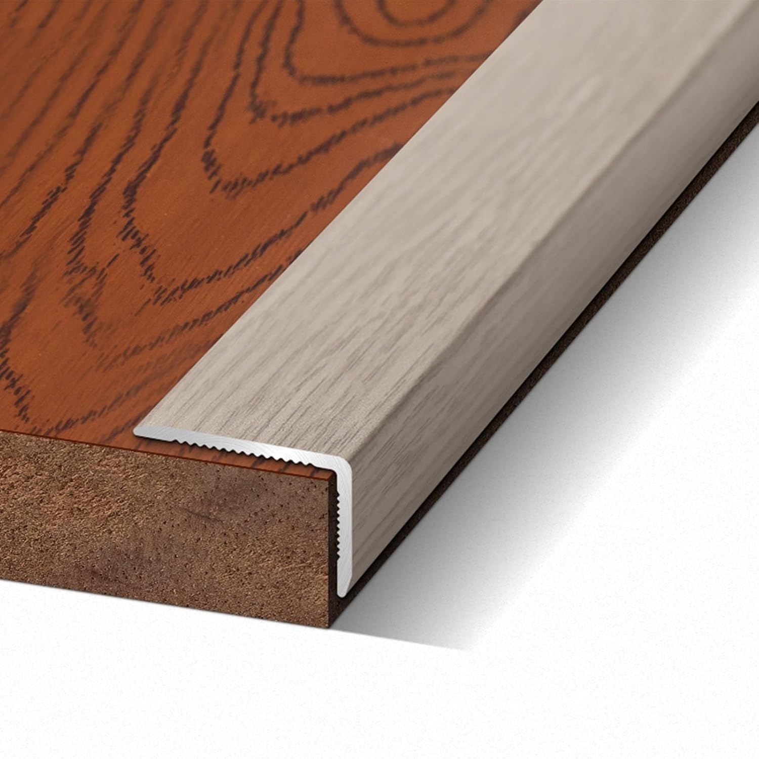 Wood Grain Right Angle L-Shaped Floor Transition Strip, Aluminum Trim Strip, Stair Nose Edging Corner Guards, Laminate Tile Edge Protectors, Peel Stick Stone Step Cover(Hazy Time,L900xW28xH12mm)