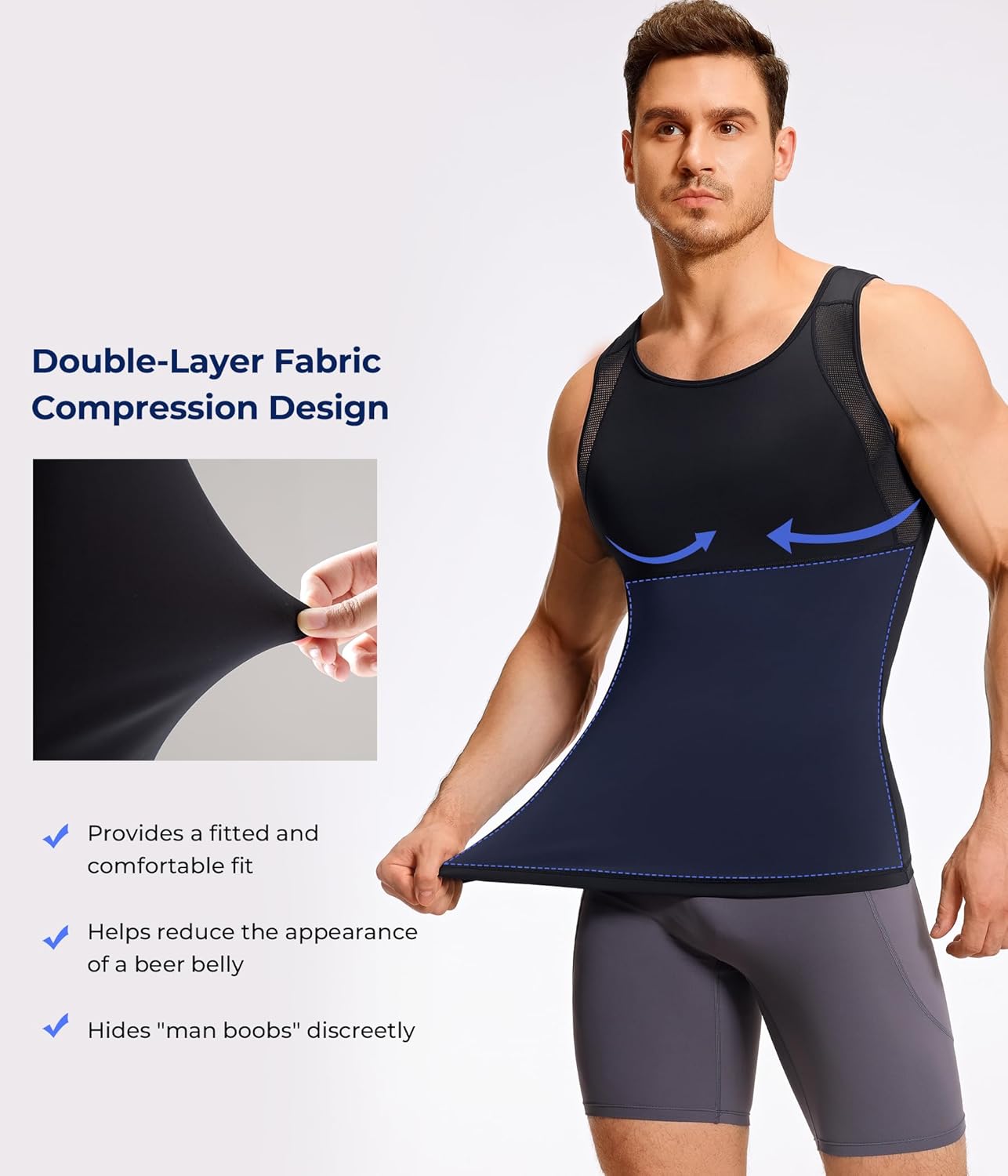 TAILONG Mens Compression Shirt Tank Top Undershirt Shapewear Slimming Body Shaper Vest Mesh Workout Shirts - Image 3