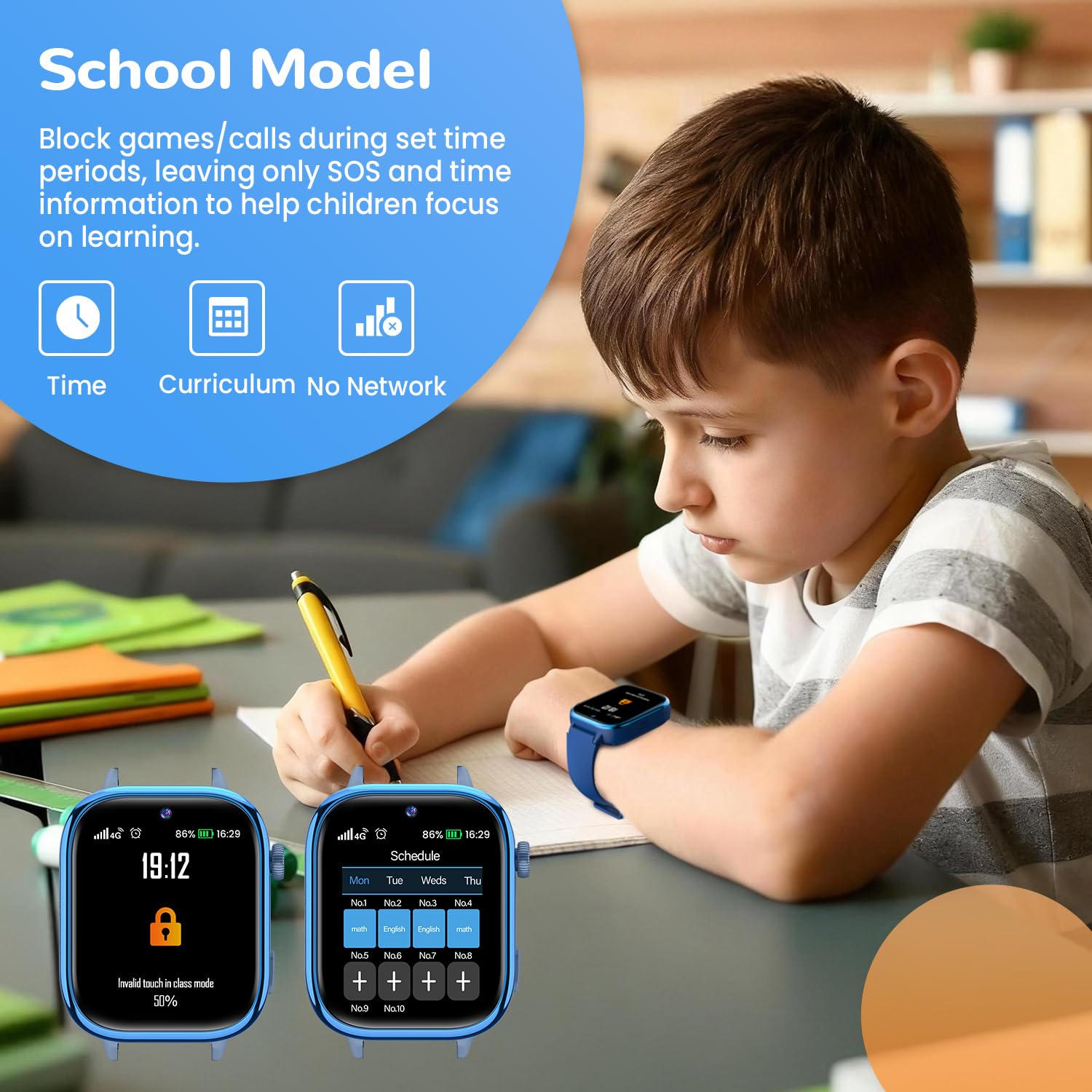 RUXINGX Smartwatch Bambini con GPS, Videochiamate, 4G Orologio Chiamate Blu | Chat Vocale, Funzione SOS, Modalità Scuola, Fotocamera, Sveglia, Contapassi Impermeabile IP68 per Ragazzi Ragazze Blu