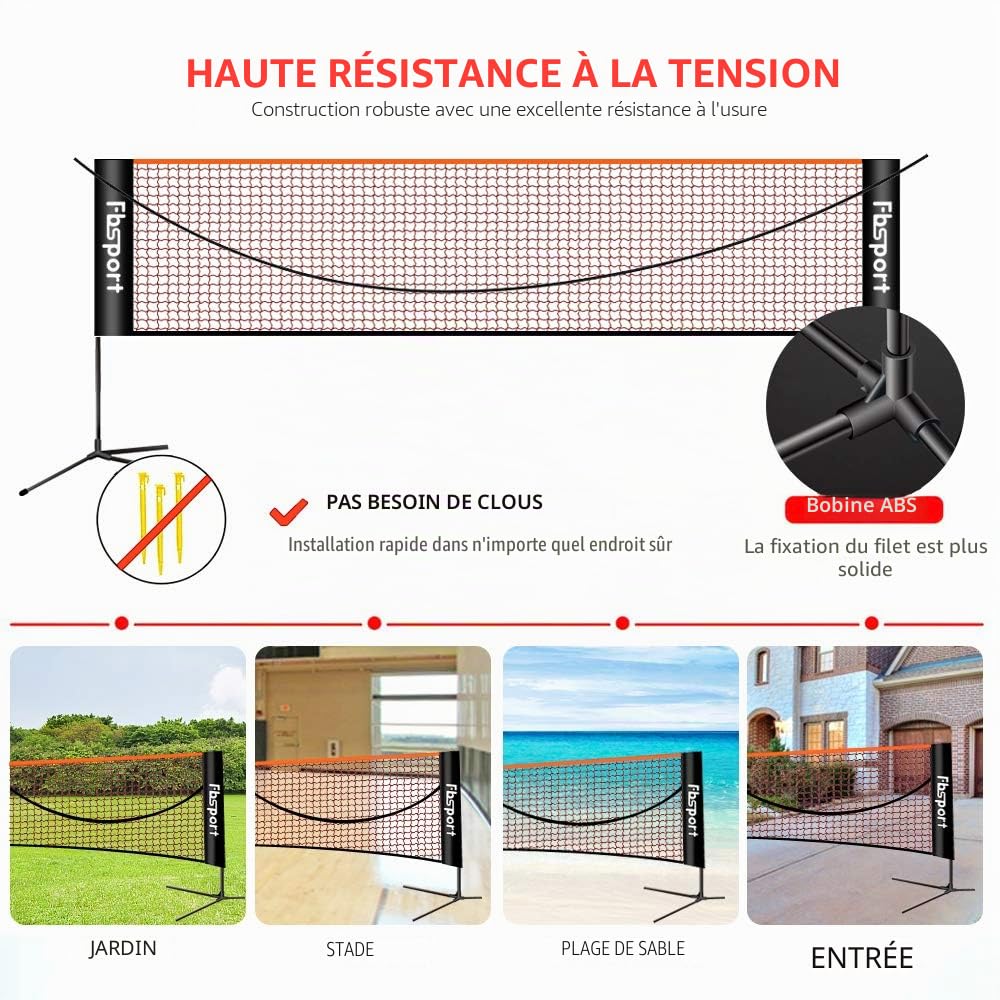 Filet de badminton, filet de tennis 3-6m Filet d'entraînement pour filet de volleyball portable, 3 hauteurs peuvent être ajustées Stockage de filet de badminton pliable, à l'intérieur et à l'extérieur