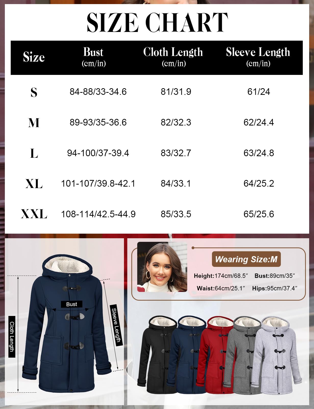 Yuson Girl Abrigos Mujer Invierno Chaqueta con Horn Botones Espesar Hoodie Abrigo Elegantes Sudaderas Mujer con Capucha Casual Jacket Cardigans Tops Cremallera Outwear con Bolsillos