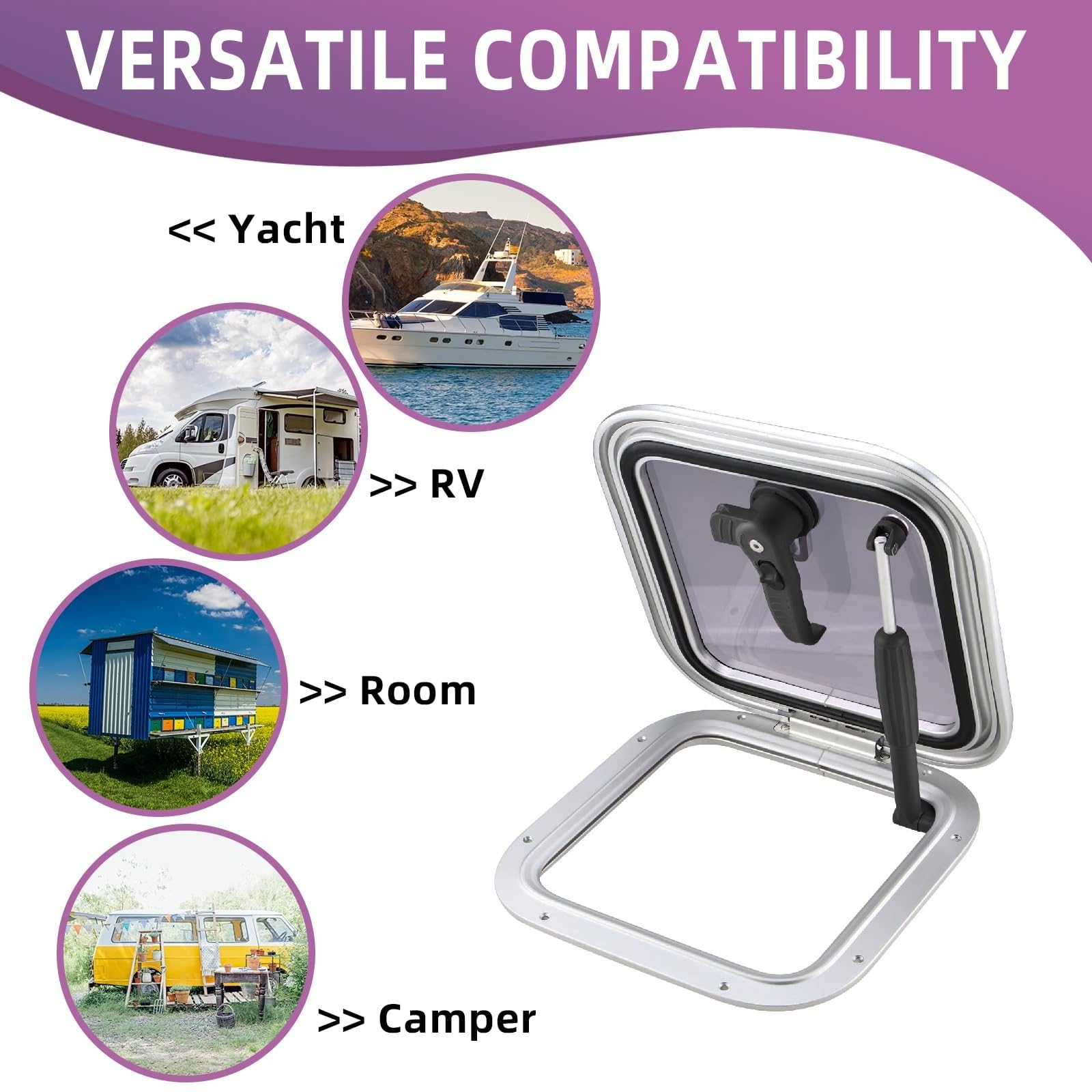 YaeMarine Portello quadrato in alluminio anodizzato per barca e coperchio Marine Hatch Oblò Portlight Finestra per barca/Yacht/RV