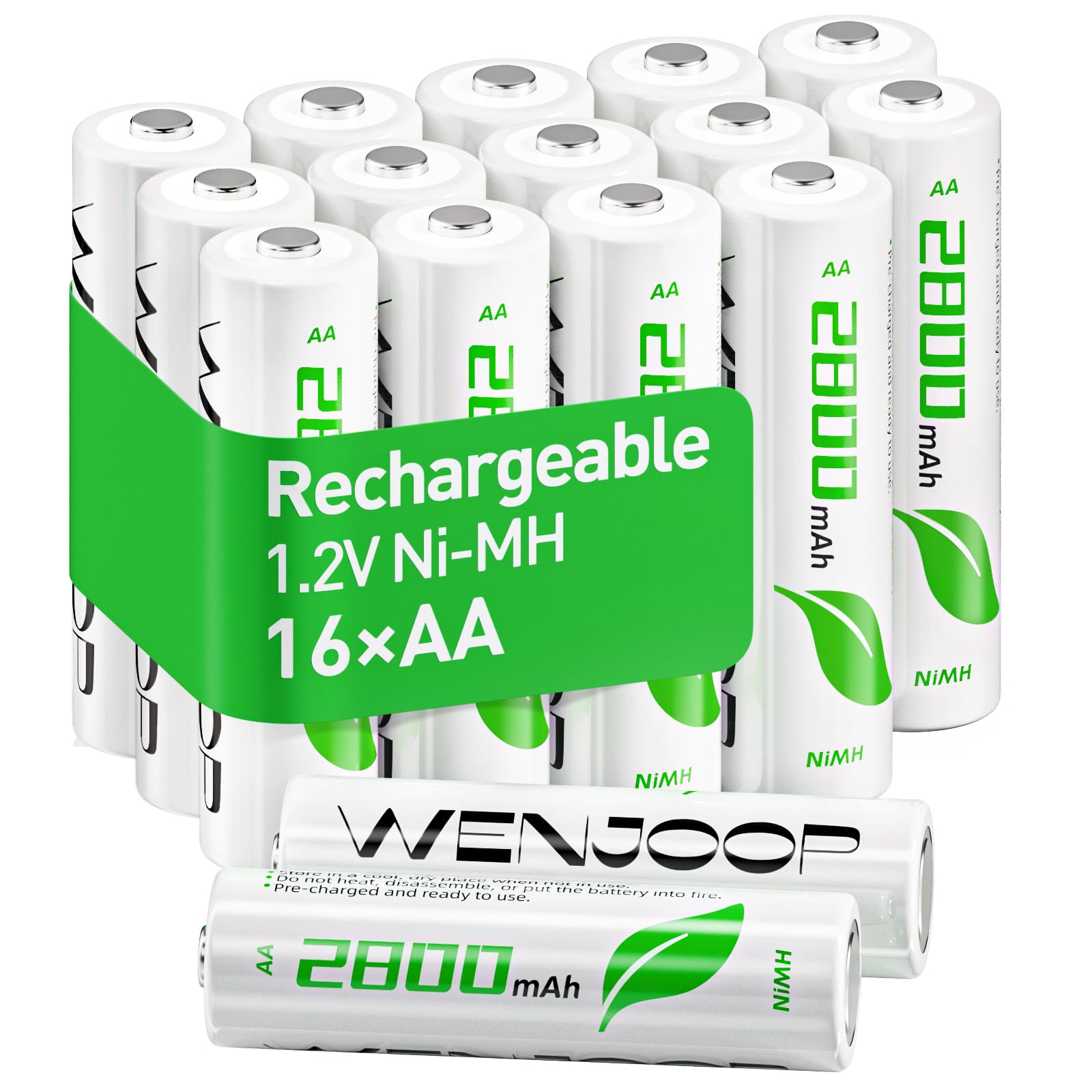 Baterías AA recargables, 2800 mAh de alta capacidad, pilas recargables NiMH AA, paquete de 16 pilas AA dobles para el hogar, juguetes y controladores de juegos, batería de larga duración, 1,2