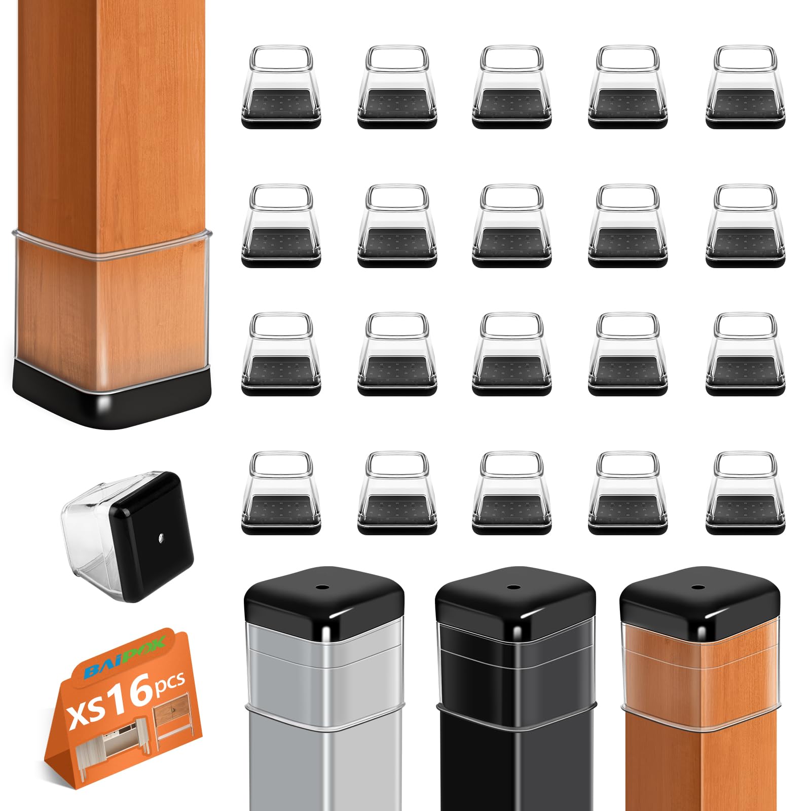 16 Piezas Protectores para Sillas, Tapones Cuadrados de Silicona para Sillas, Protectores de Alfombra para Las Patas de Sillas y Muebles