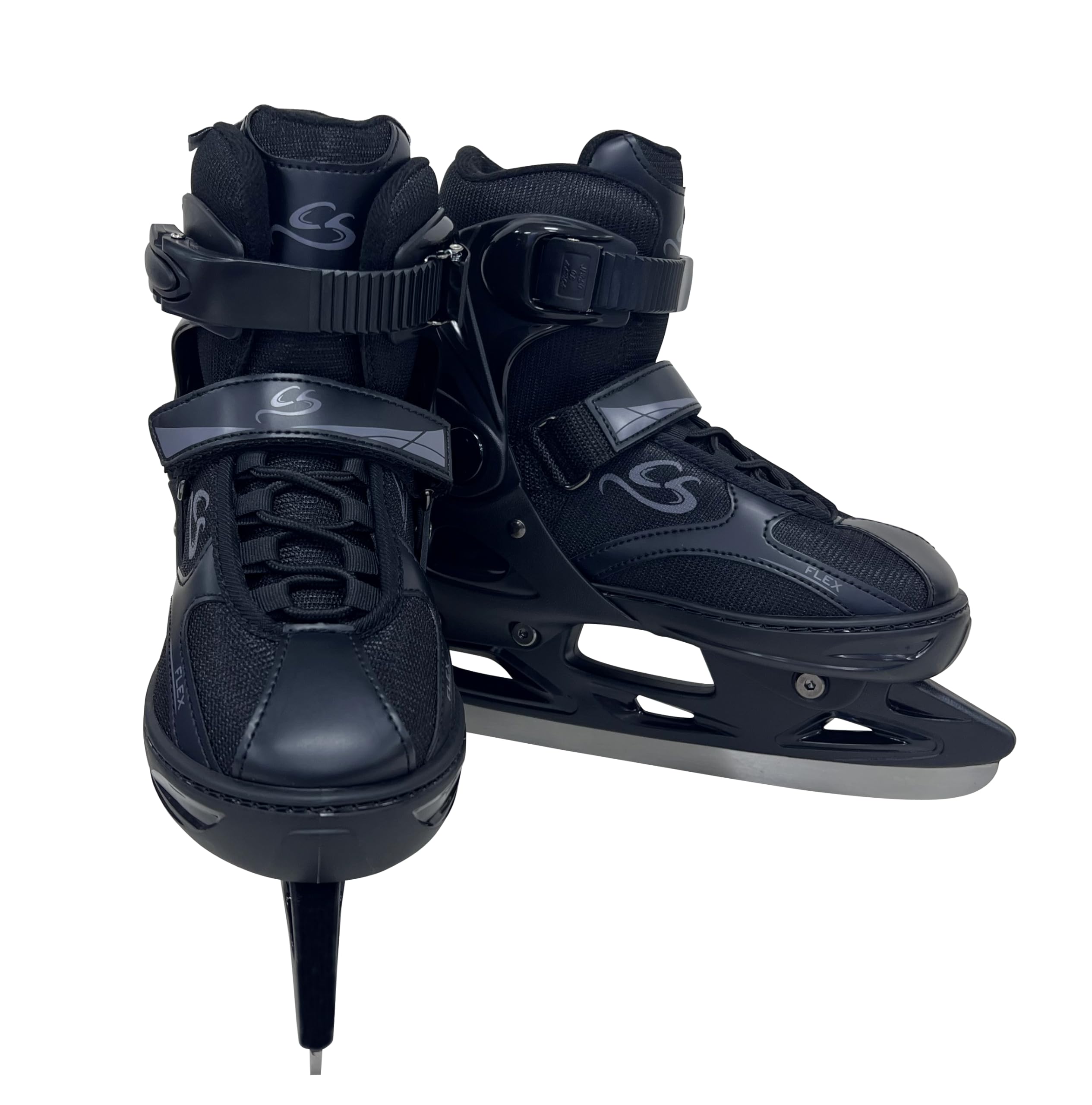 Cox Swain verstellbare Schlittschuhe Black Ice, Eislaufschuhe für Kinder, Jugendliche und Erwachsene bis 100KG, vorgeschliffene Edelstahlkufe, Softboot, Black Gr. S (33-36)