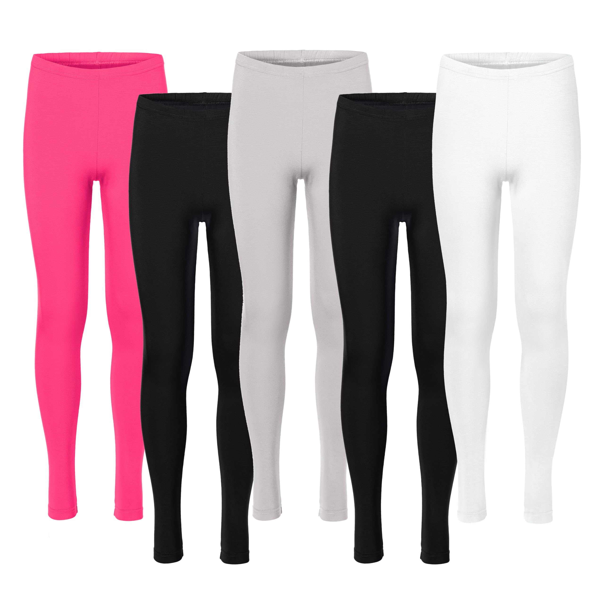 Merry Style 5 Pack Leggings Bambina e Ragazza Lunghi in Viscosa MS10-130 | Vita elastica, tessuto morbido e modello aderente alla caviglia per scuola, casa e tempo libero