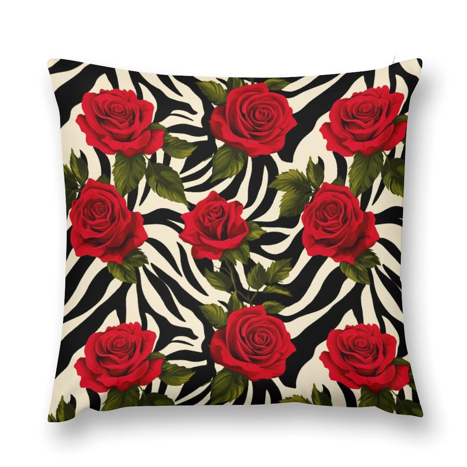 Red Roses on Zebra Background Decorative Throw Pillow Covers Plush Cushion Protect Case for Sofa Bedroom 18 