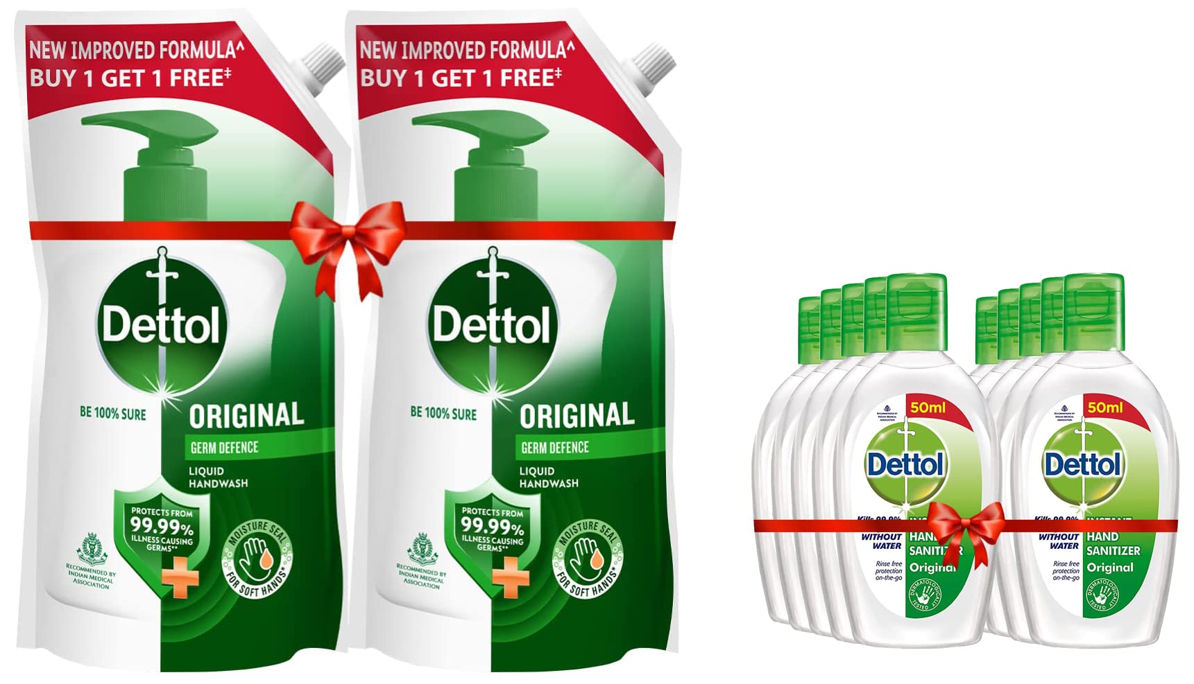 Dettol Original Germ Protection Alcohol Based Hand Sanitizer, 50Ml, Pack Of 10 & Liquid Handwash Refill - Original Germ Protection Hand Wash (B0BP55MF6N) Amazon Price History, Amazon Price Tracker