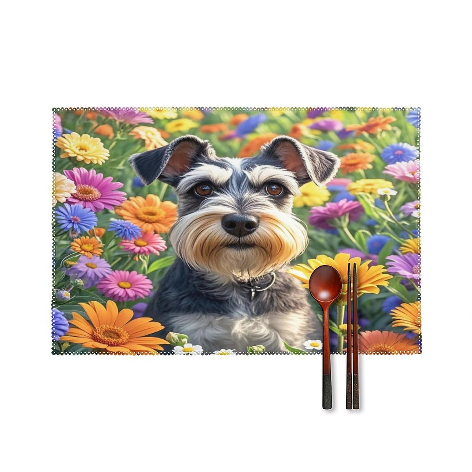 Schnauzer Placemats Set of 6 Heat Resistant Non-Slip Place Mats Washable Wipeable Table Mats Elegant Farmhouse Placemat for Kitchen Dining Outdoor Party Table Decor