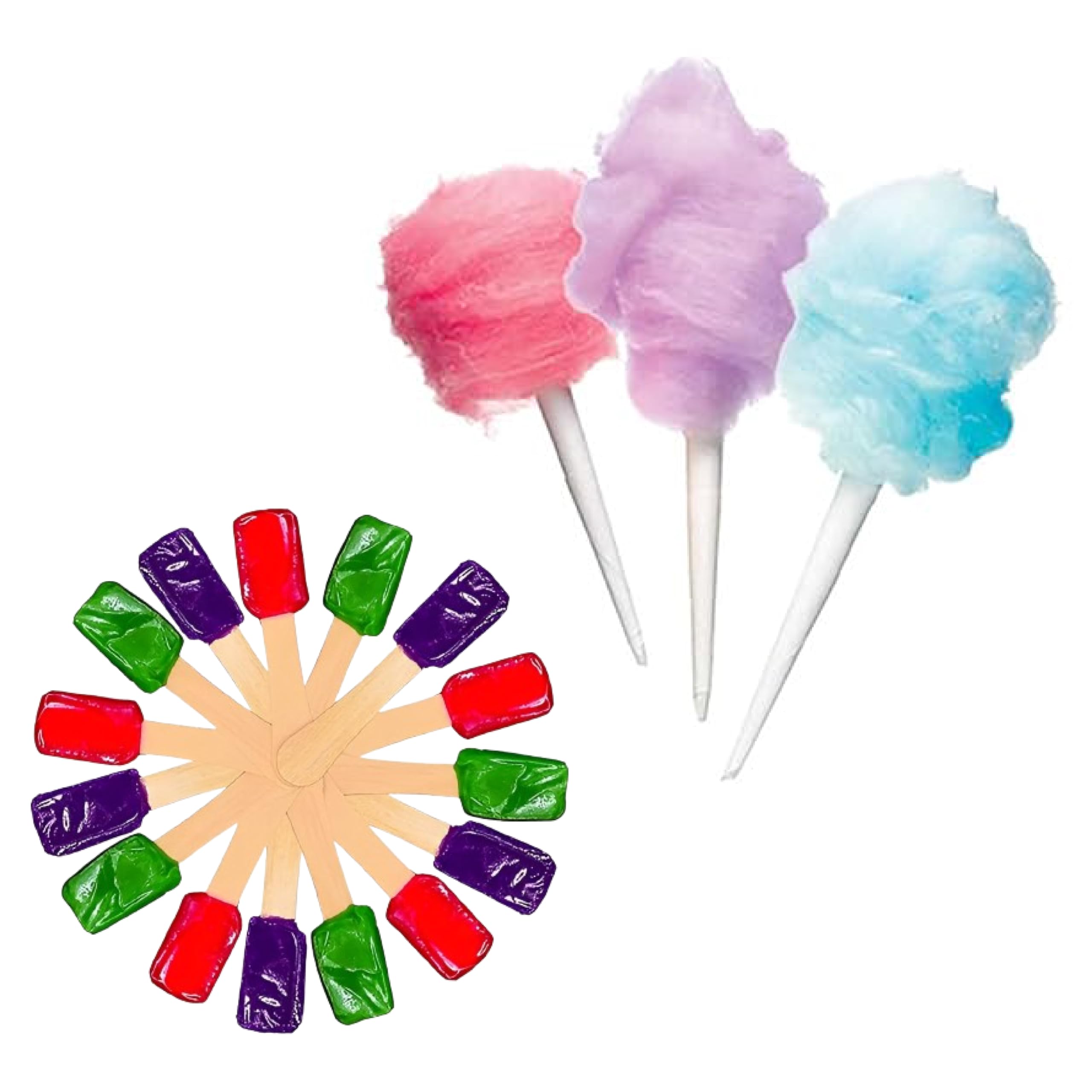 Perfectware Cotton Candy Cones and Flavor Spoons Set, 100 Cones, 54 Spoons