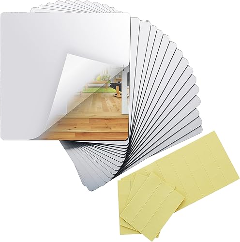 Azulejos de espejo de pared autoadhesivos, paquete de 16 unidades para sala de estar, gimnasio, decoración de guardería, azulejos de espejo cuadrado