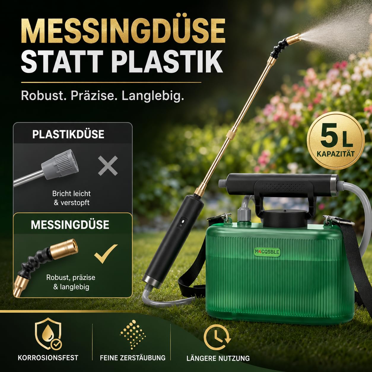 Pulverizador eléctrico 5L con batería 2200mAh, Lanza telescópica de Cobre 33–54cm 2 en 1, Lanza de Acero Inoxidable y Manguera 1m+3m, pulverizador batería para jardín y Plantas (5L)