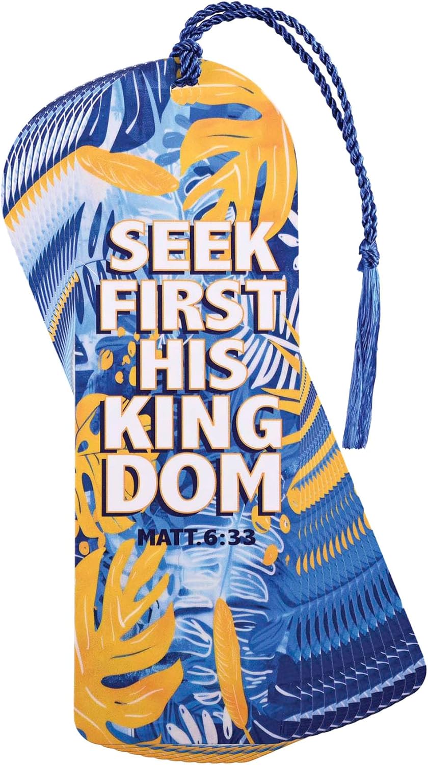 Dicksons Seek First His Kingdom Matthew 6:33 6 Inch Blue and Yellow Cardstock Paper Tasseled Bookmark Placekeeper Set of 12
