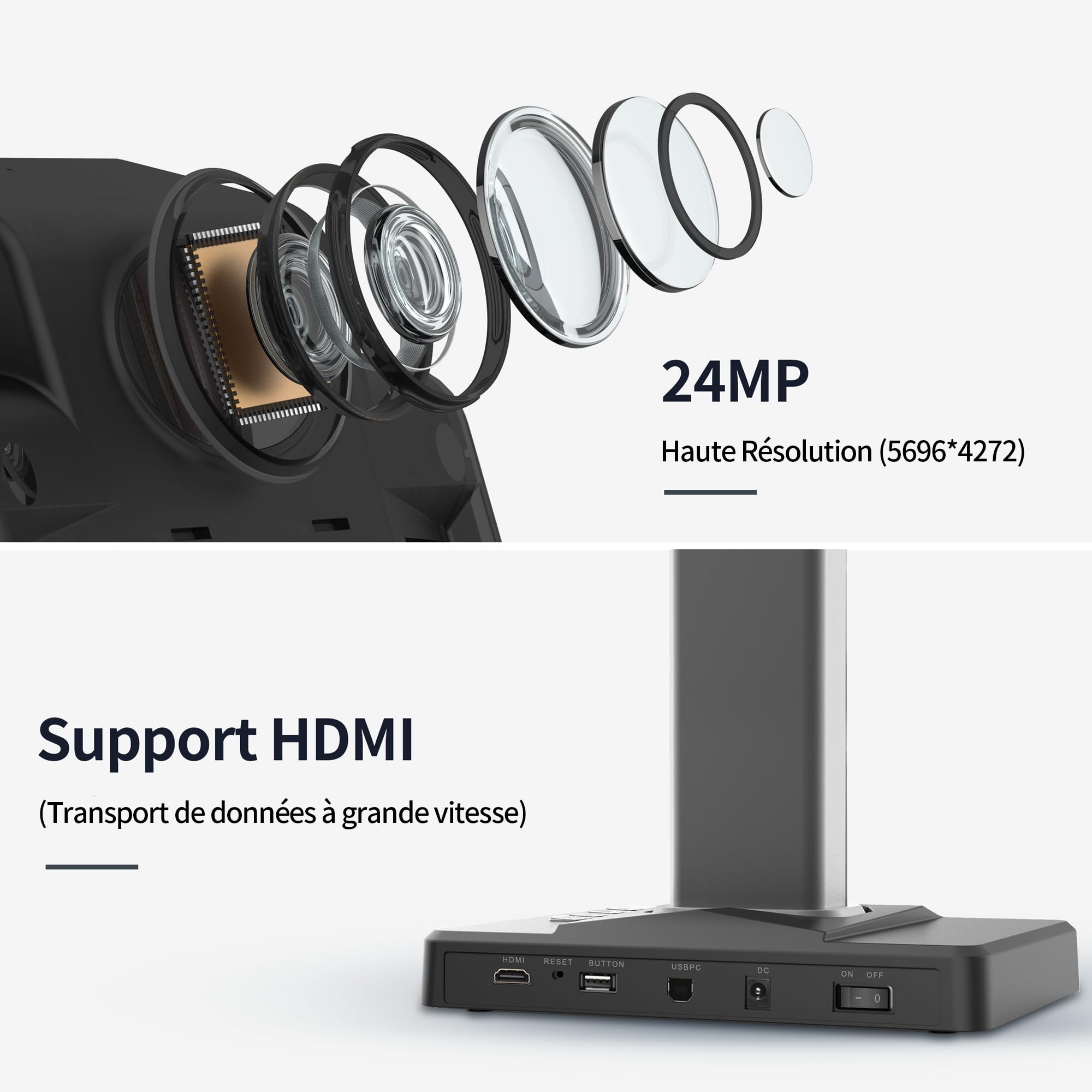CZUR ET24 Pro Scanner Livres Professionnel, USB Scanner de Documents avec 24 Mégapixels, Taille de Capture A3 Documents, OCR 180+ Langues, Support HDMI, Compatible avec Windows/MacOS/Linux