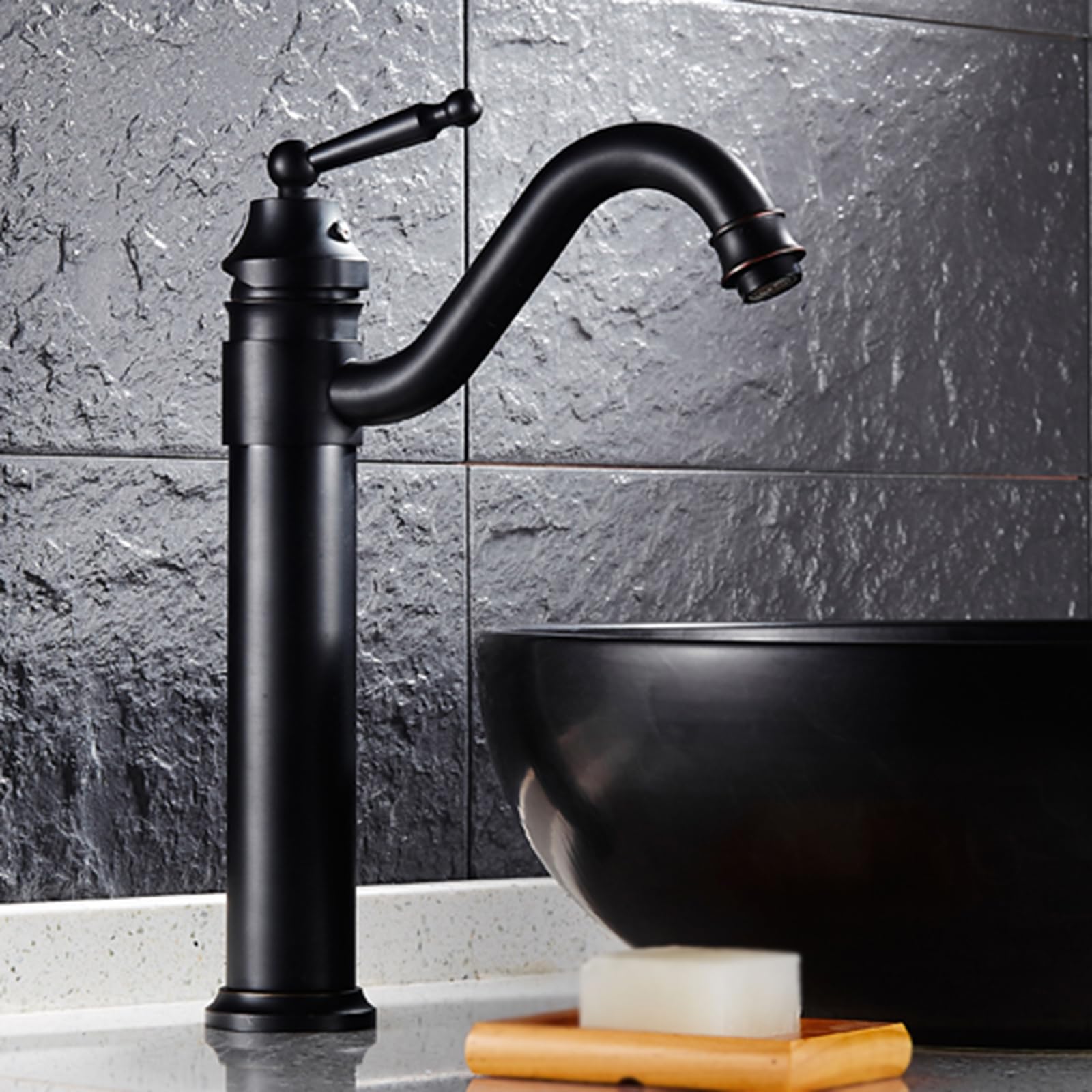 Retro-Badezimmer-Waschtischarmatur, hoch, Schwarz, Badezimmer-Waschtischarmatur, 1 Loch, antikes Messing, Mischbatterie für Badezimmer, G1/2-Schlauch für Badezimmer, Schwarz Retro Chaser of Light