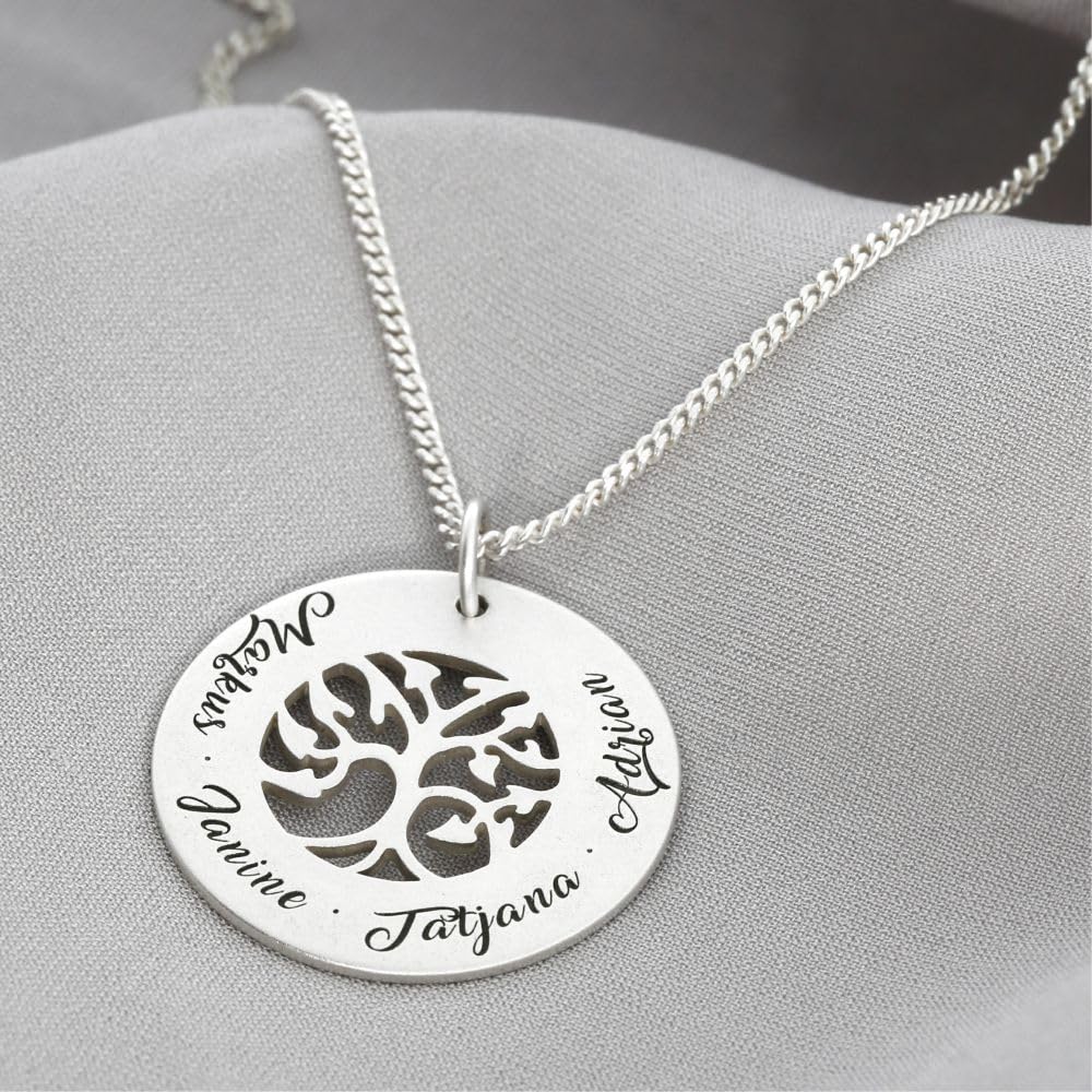 Kette Lebensbaum mit Namen Gravur Schmuck Familienkette 925 Silber Baum des Lebens Schmuck mit Gravur mit Namen Collier tree of life besonderer Silberschmuck Namenskette | HANDMADE IN GERMANY
