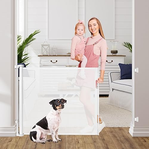 Puerta retráctil de 55 pulgadas para perros para niños, puerta retráctil para bebés para puerta, puerta retráctil para bebés para escaleras, puerta