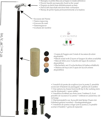 Miniatura 5 de Bastón Italia – Elige el nombre de grabado de longitud de color, perilla de león, personalizado (madera de haya de color marrón) – Artesano Roberto