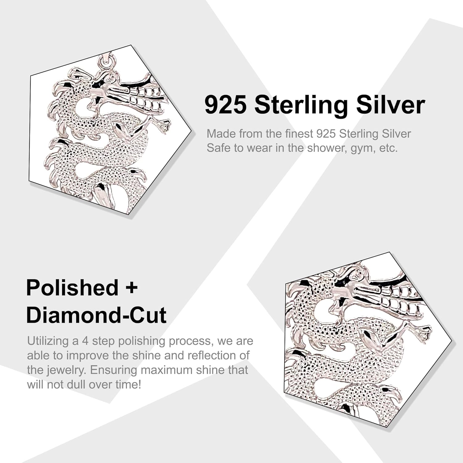 Charm America - Sterling Silver Dragon Pendant Necklace - Solid 925 Sterling Silver - Adjustable Silver Necklace 16” - 18” - Dragon Pendant Necklace for Men & Women - Image 2