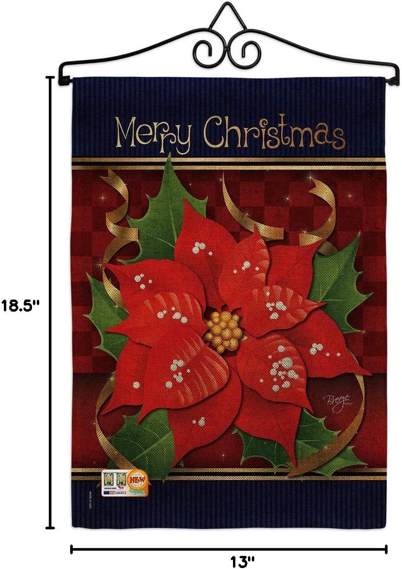 Poinsettia Love Burlap Garden Flag Set Wall Hanger Wintertime Christmas Santa Marry Xmas Present Reindeer Season Snow Small Decorative Gift Yard House Banner Double-Sided Made In USA 13 X 18.5