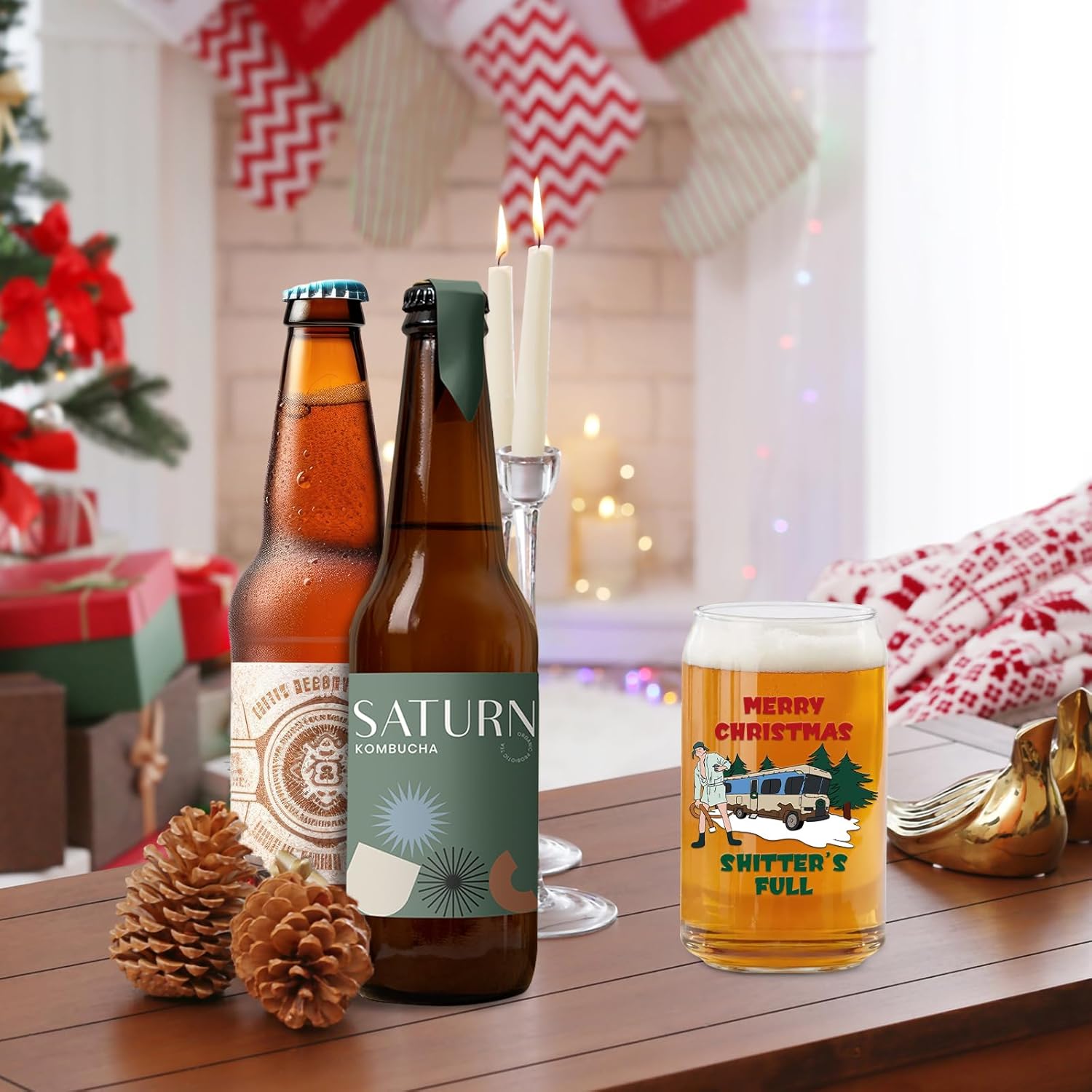 Cousin Eddie Christmas Vacation Merch Gifts, Funny Holiday Beer Glasses for Men Dad Husband Son, 16 oz Holiday Glass Drinking Mug, White Elephant Gifts Stocking Stuffer - Merry Christmas Shitters Full - Image 4