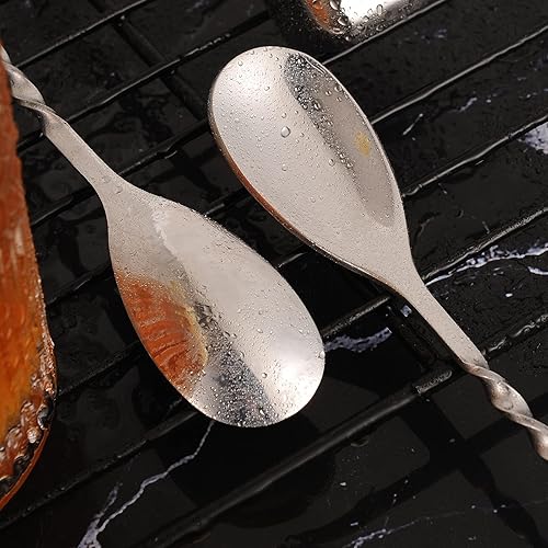 Miniatura 5 de AnSaw Cuchara de cóctel plateada de acero inoxidable de 12 pulgadas con mango de hojas, perfecta para mezclar y colocar bebidas en tazas altas,