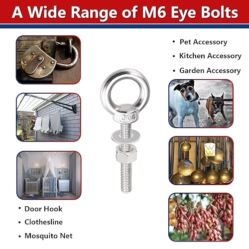 Miniatura 6 de Pernos de ojo de hombro de elevación, perno de tornillo de acero inoxidable 304 de alta resistencia con anillo de elevación roscado con arandelas y