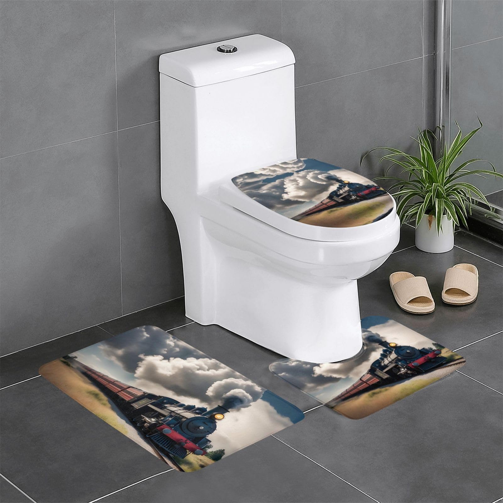 Tapis de bain train à vapeur pour décorer les toilettes et adoucir le coin lavabo
