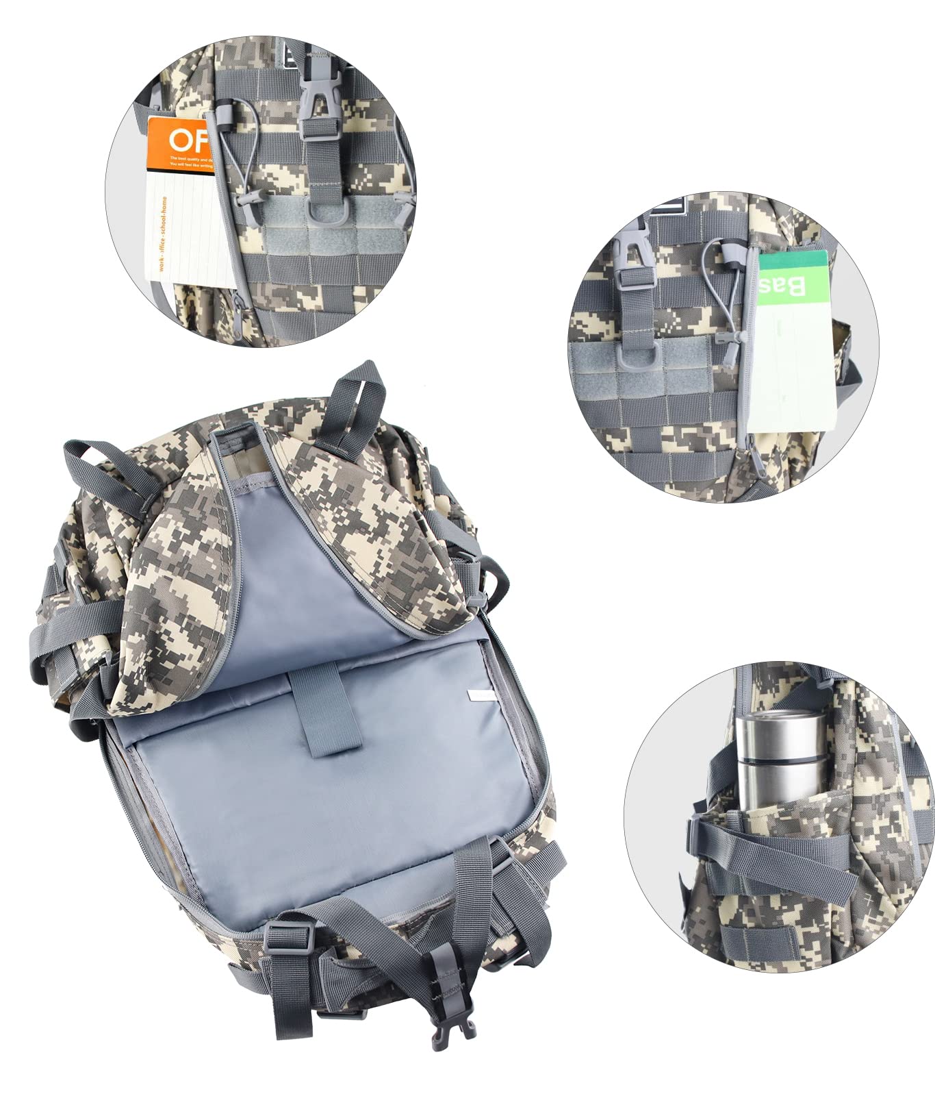 Mochila táctica de la motocicleta militar Molle bolsa EDC mochila senderismo mochilas para ciclismo camping, ACU camuflado, Pequeño, Classic 3