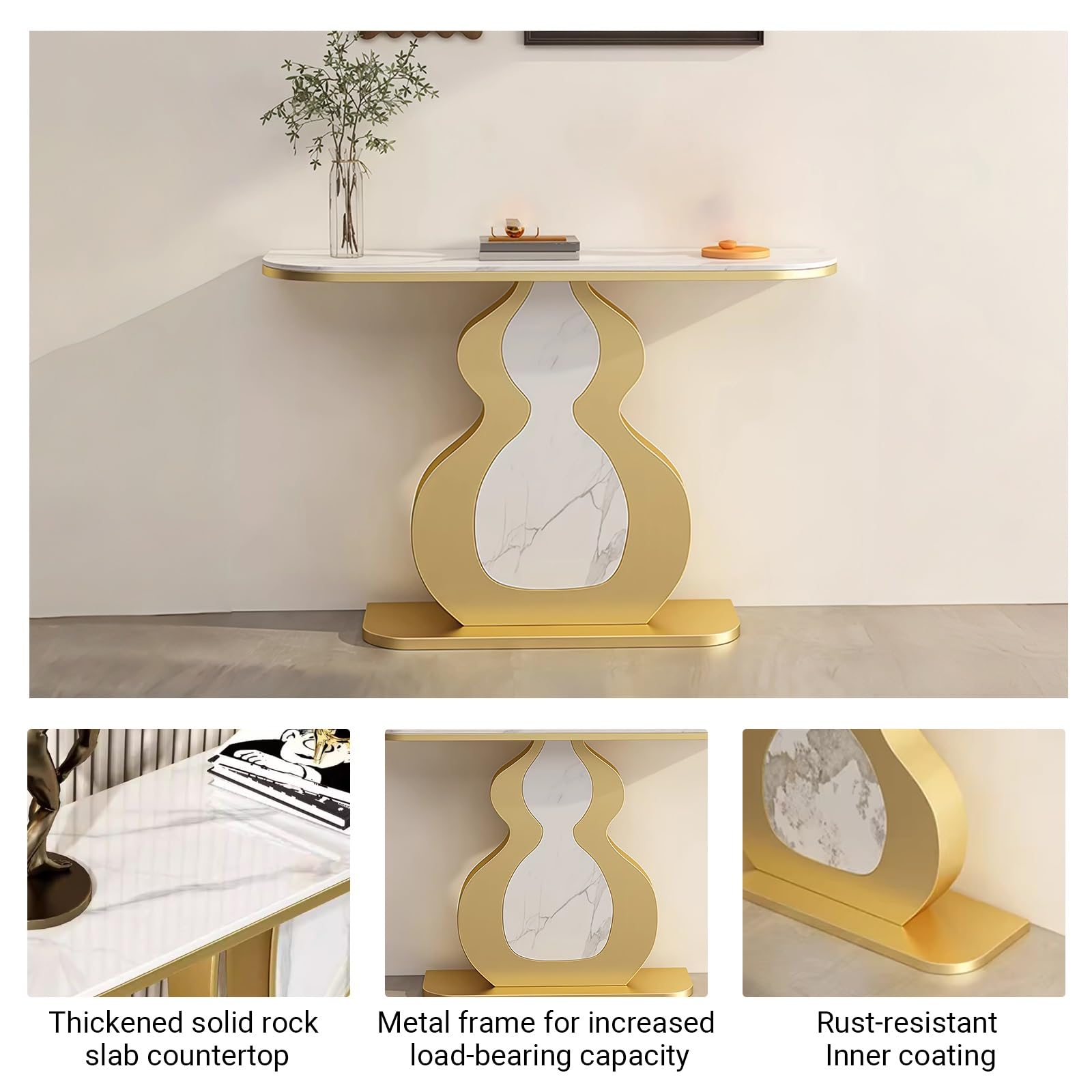Tavolino d'ingresso moderno, consolle decorativa per corridoio, piano in ardesia con struttura in metallo, ideale per soggiorno, corridoio, atrio, ingresso, facile da montare (nero + grigio, 100 cm/
