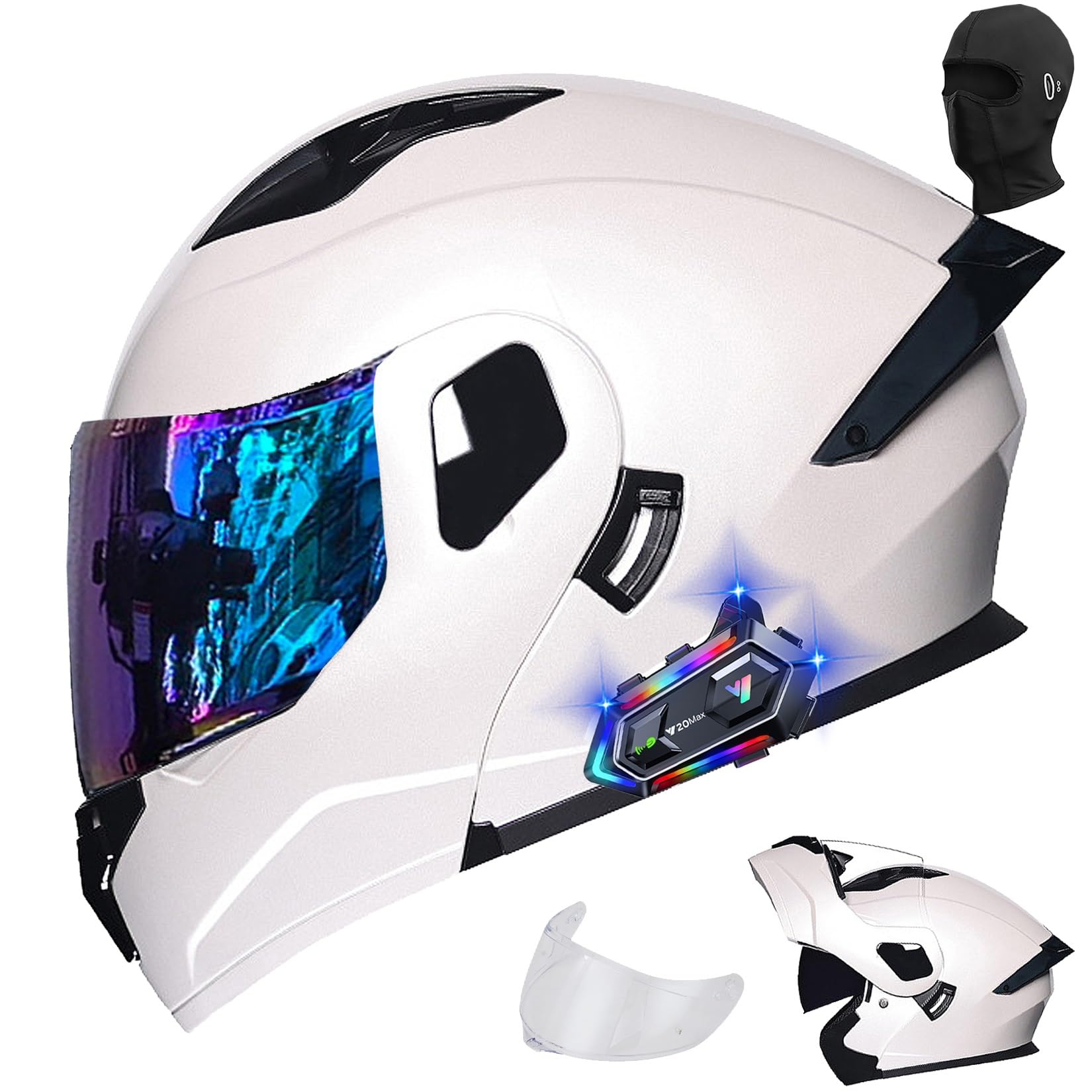 Bluetooth Motorcycle Helmet Modular Flip up Full Face Dual Visor DOT