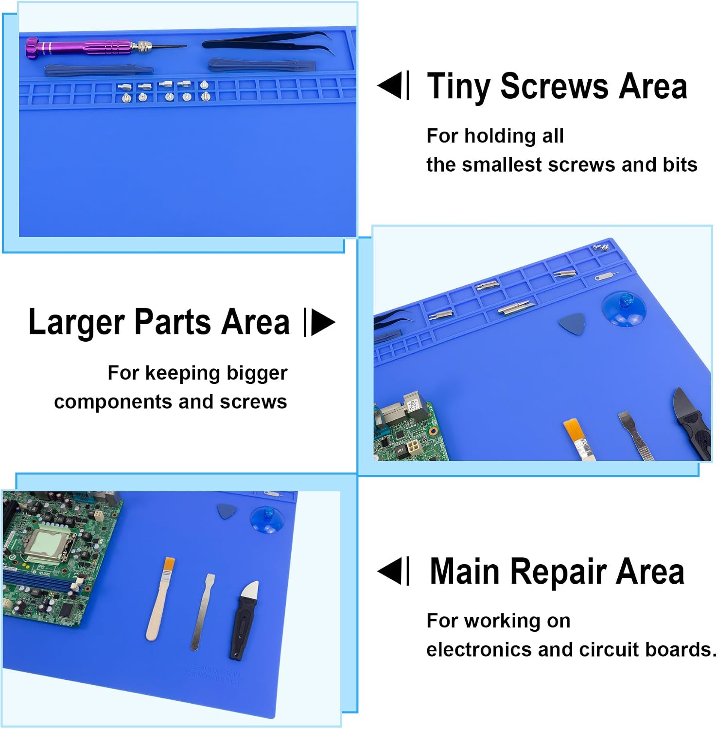 Extra Large Soldering Mat with Wristband & Grounding Accessories, 32.3’’x16.6’’ Large Silicone Solder Mat, 932℉ Heat Resistant Mat, Large Repair Workbench Pad for Electronics Repair (Blue) image 2