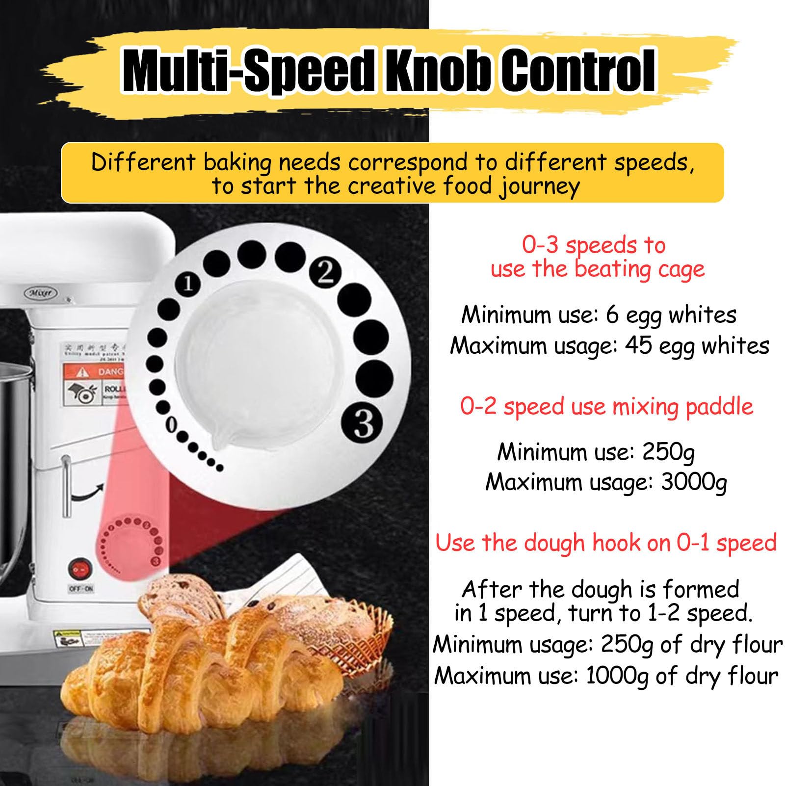 Robot da Cucina Elettrico da 500W, Robot da Cucina A 3 velocità, Robot da Cucina Domestici con Gancio per Impastare, Frusta E Sbattitore, per Torte da Cucina Professionale White-5L