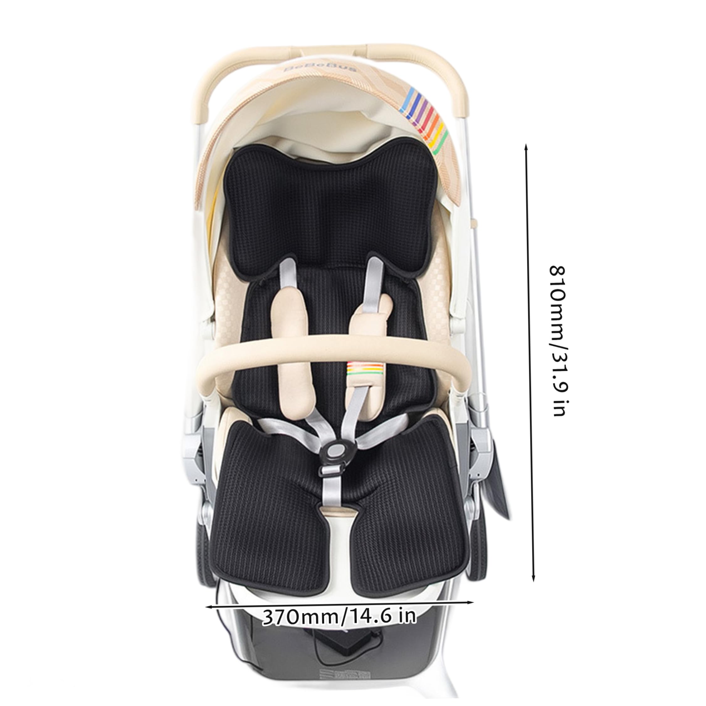 Tappetino di raffreddamento per passeggino, 32 × 15 pollici Tappetino di raffreddamento per bambini 3 velocità e 4 ventilatore incorporato Cuscino di ventilazione alimentato tramite USB Elementi