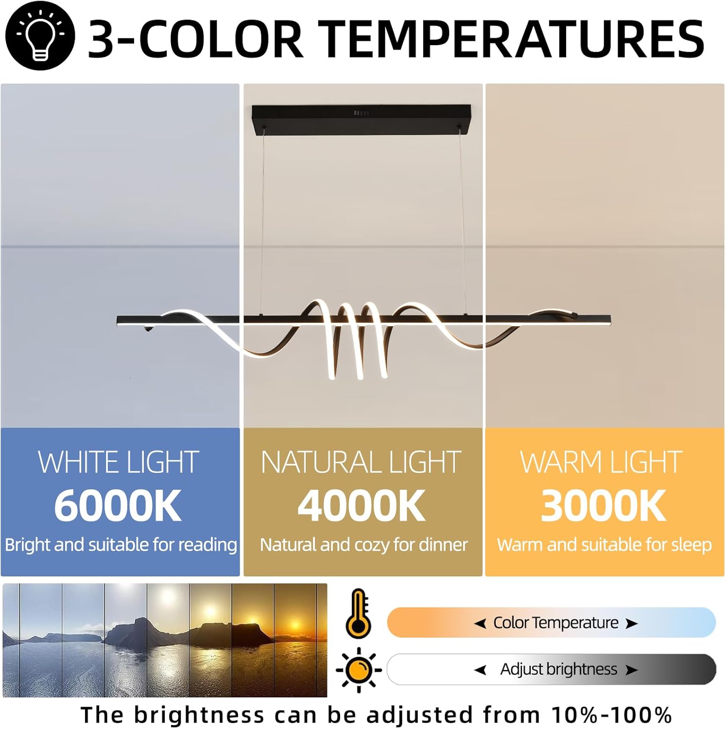 Dining Room Light fixtures 39in, LED Remote Dimming Control Modern Chandeliers for Dining Room 3000K-6500K, Black Pendant Lights Kitchen Island 45W, 5FT Height Adjustable (Black-A, 39 in)