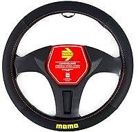 Vista 4 de MOMO Funda universal para volante de carbono, color negro y amarillo