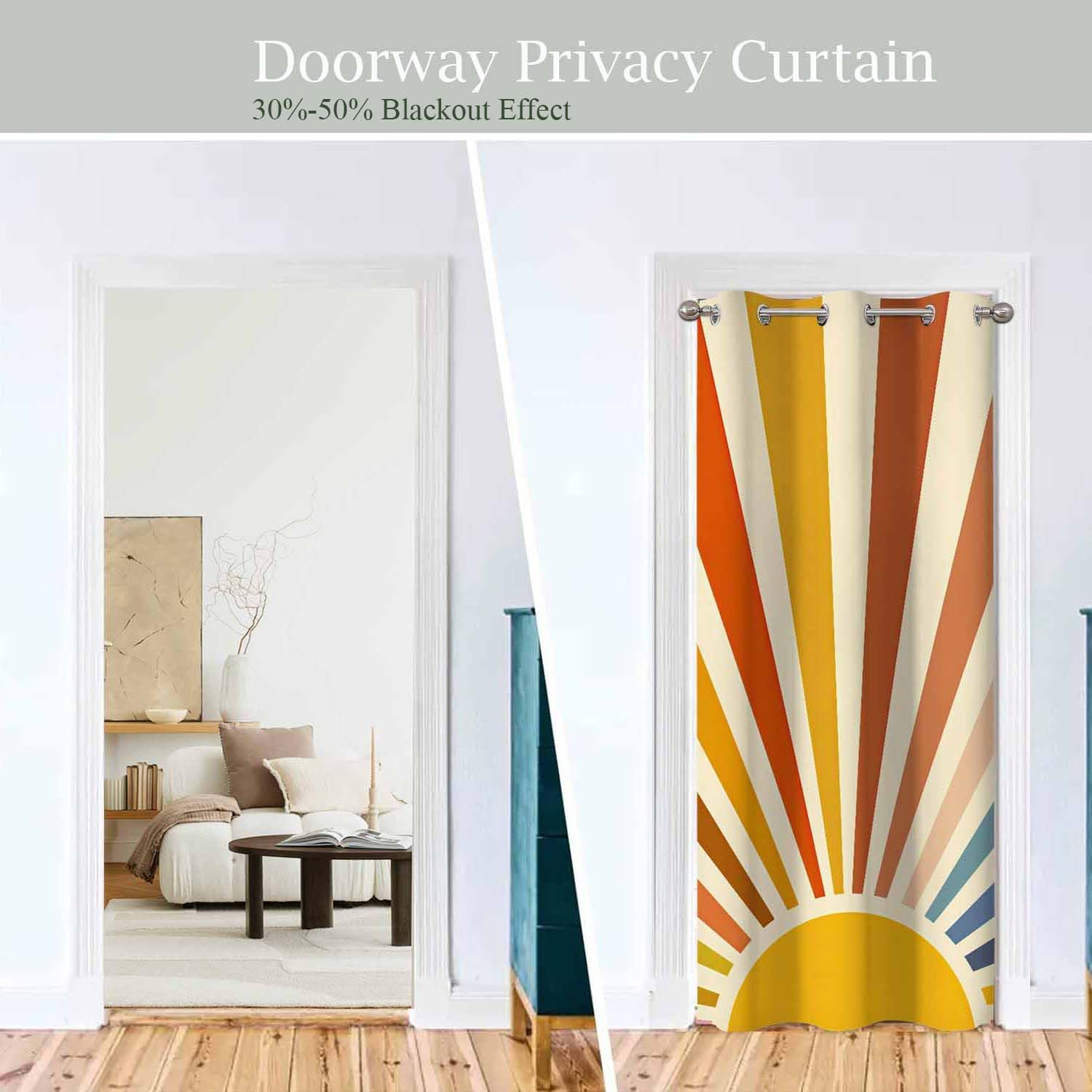 Sunshine Rainbow Doorway Curtains Colorful Boho Sun 1 Panel 34" W X 80" L Door Drape for Kitchen Restaurant Bedroom Living Room