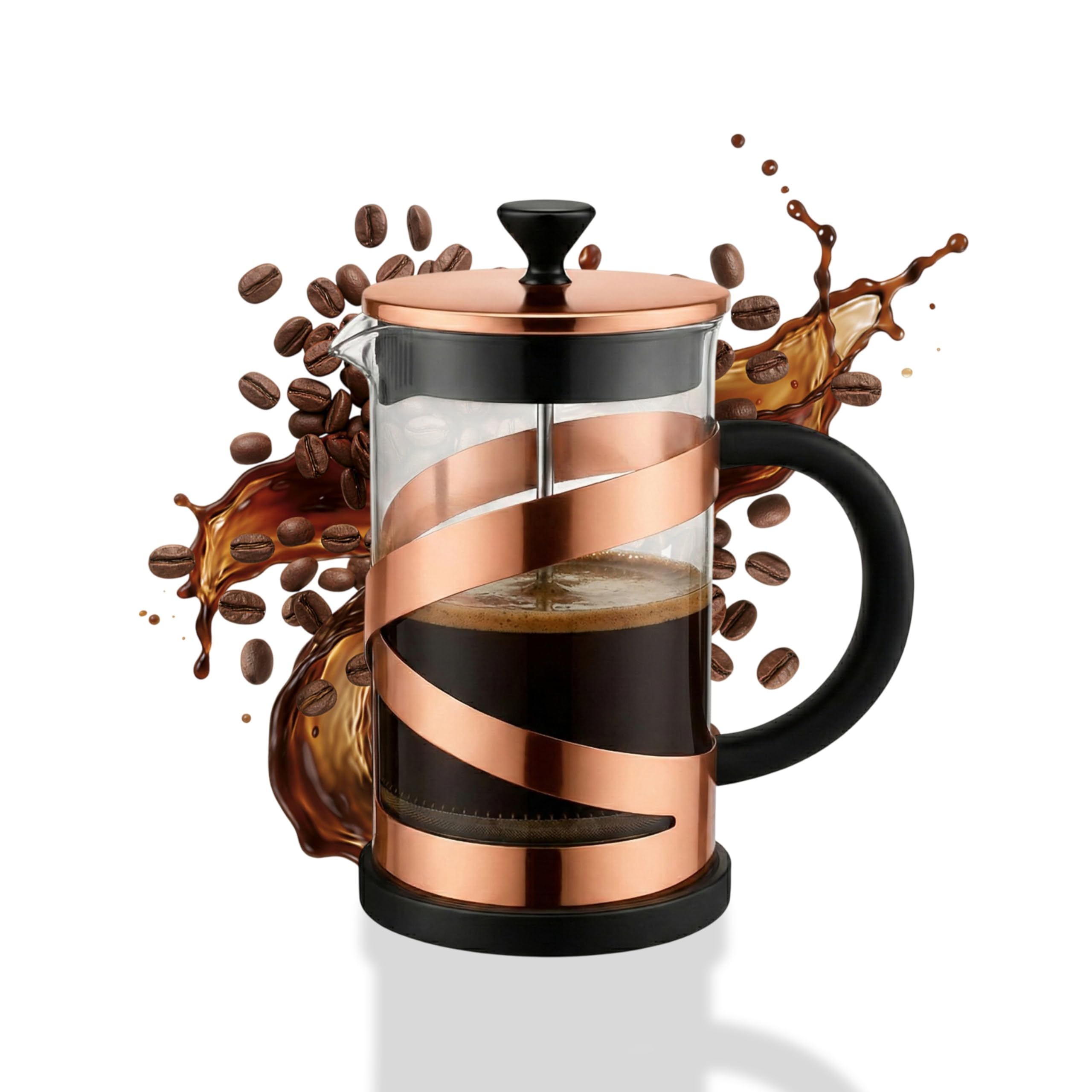 Cafetiere 8 Cup French Press, Coffee Press for Ground Coffee, Cafetiere Coffee Brewer with 3 Level Stainless Steel Filter & Heat Resistant Glass, Perfect for Coffee Lover Gifts, 21 oz/600 ML(Copper)