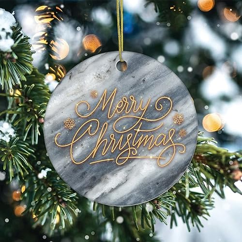 Vista 6 de Two-Side Printed Merry Christmas Marble Ceramic Christmas Ornament, Novelty for Family Friends Kids, Natural Marble Christmas Keepsake Pendants