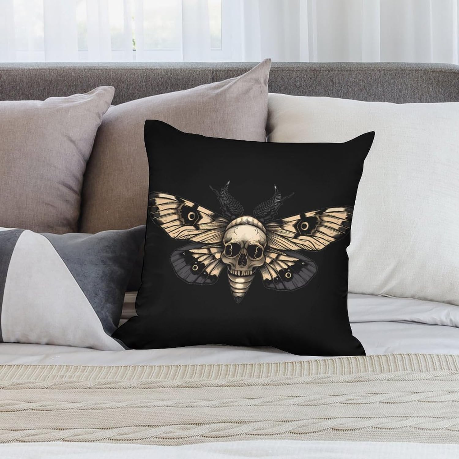 Death Skull Moth Printed Throw Pillow Case 4 Pcs Soft Pillowcases Pillows Covers Sofa Bed Decor 12/14/16/17/18/20/22/24/32 Inches