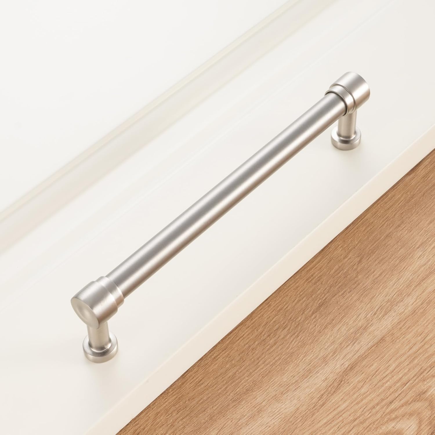 KOOFIZO Pillar Foot Cabinet Pull, 10-Pack Brushed Nickel Furniture Handle, 6-1/4 Inch Screw Spacing, P25 for Kitchen Cupboard Door, Bedroom Dresser, Bathroom Hardware
