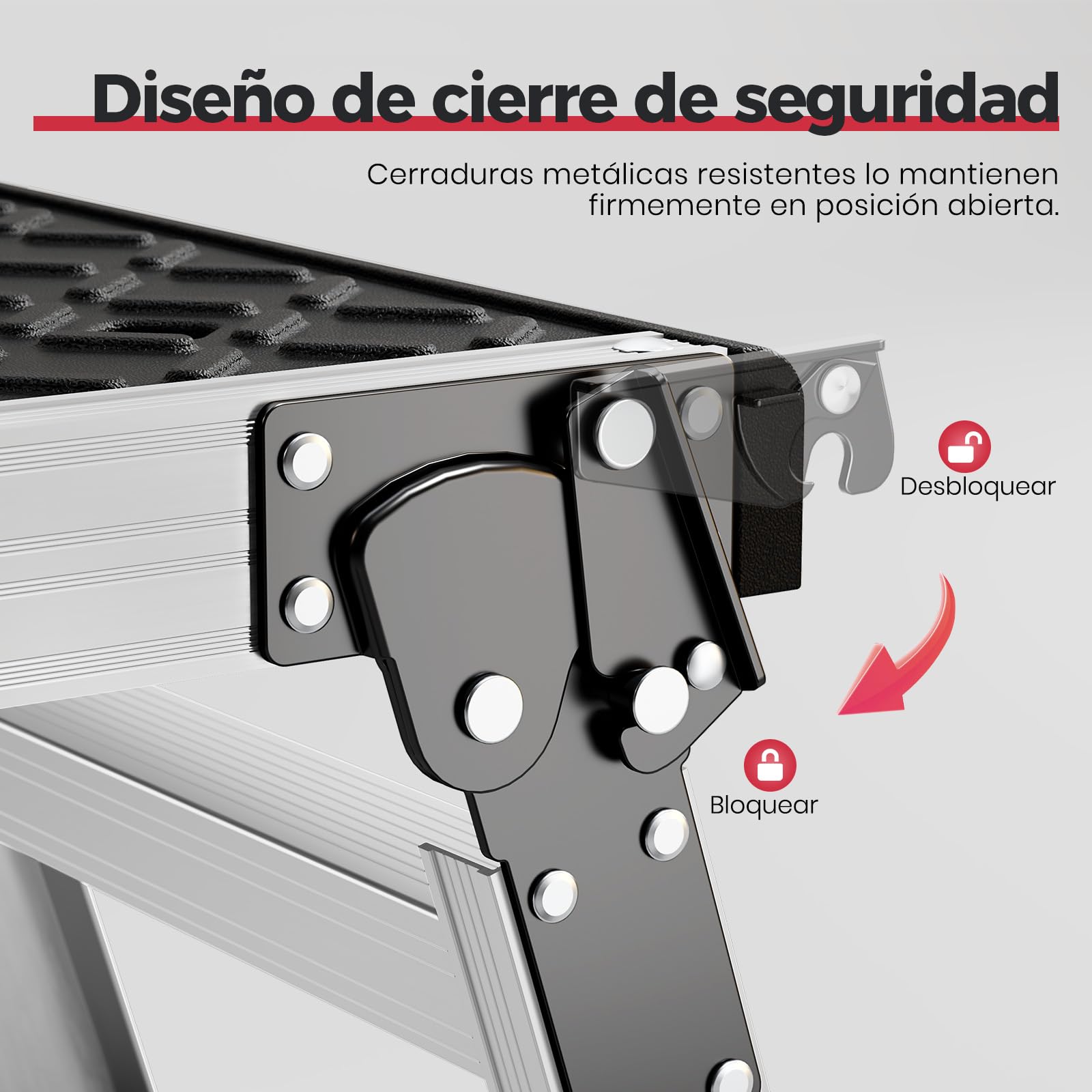 KINGRACK Plateforme de travail pliable en aluminium avec pieds en caoutchouc antidérapants, échelle légère avec verrous de sécurité pour la maison et le garage, jusqu'à 150 kg, noir